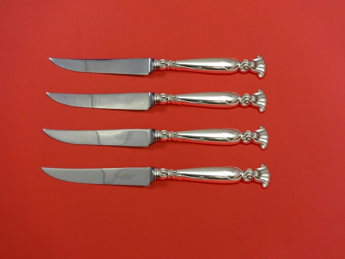 Wallace Romance of the Sea Sterling Silver Steak Knife Set 4pc 8 3/8": Wallace Romance of the Sea Sterling Silver Steak Knife Set 4pc 8 3/8" Enhance your dining experience with this exquisite set of Wallace Sterling Silver Steak Knives. Featuring the elegant 'Romance of 