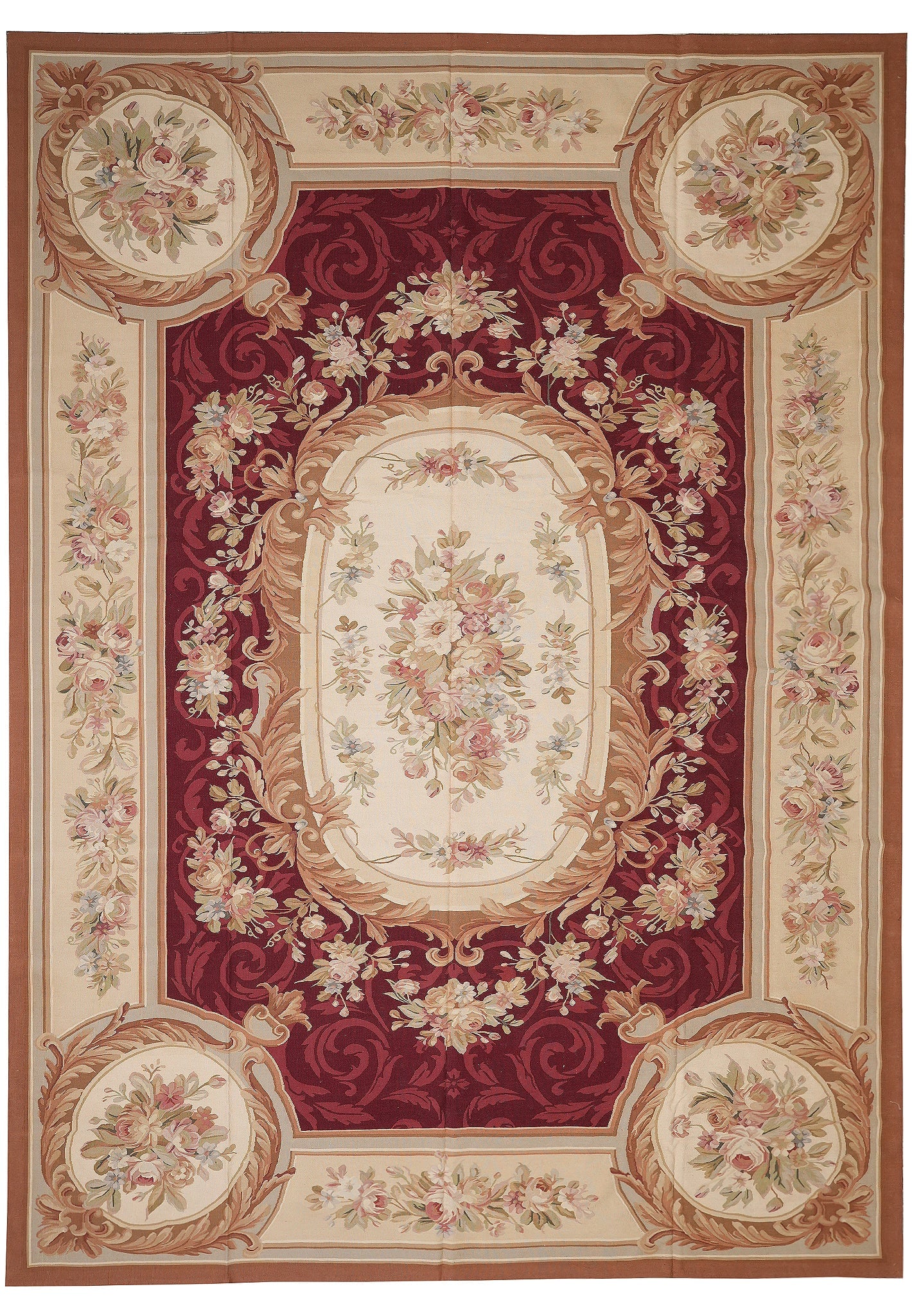 10 x 14 Handwoven Wool Flat Weave Aubusson Rug Burgundy (1 of 12)