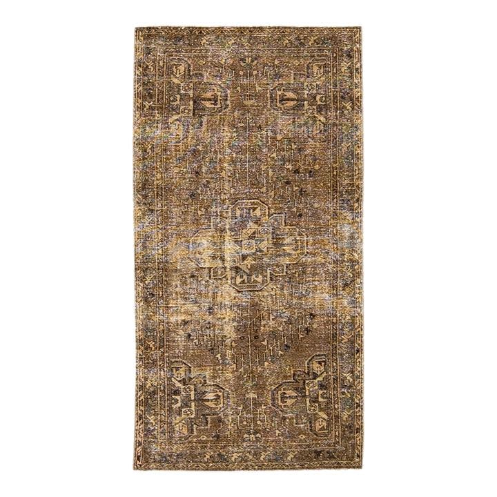 Vintage Persian Handmade Distressed Wool Medallion Rug 3'4 x 6'7 Tan: Vintage Persian Handmade Distressed Wool Medallion Rug 3'4 x 6'7 Tan Discover the elegance of this vintage Persian hand-knotted wool rug, featuring a rich tan color field complemented by a brown frame