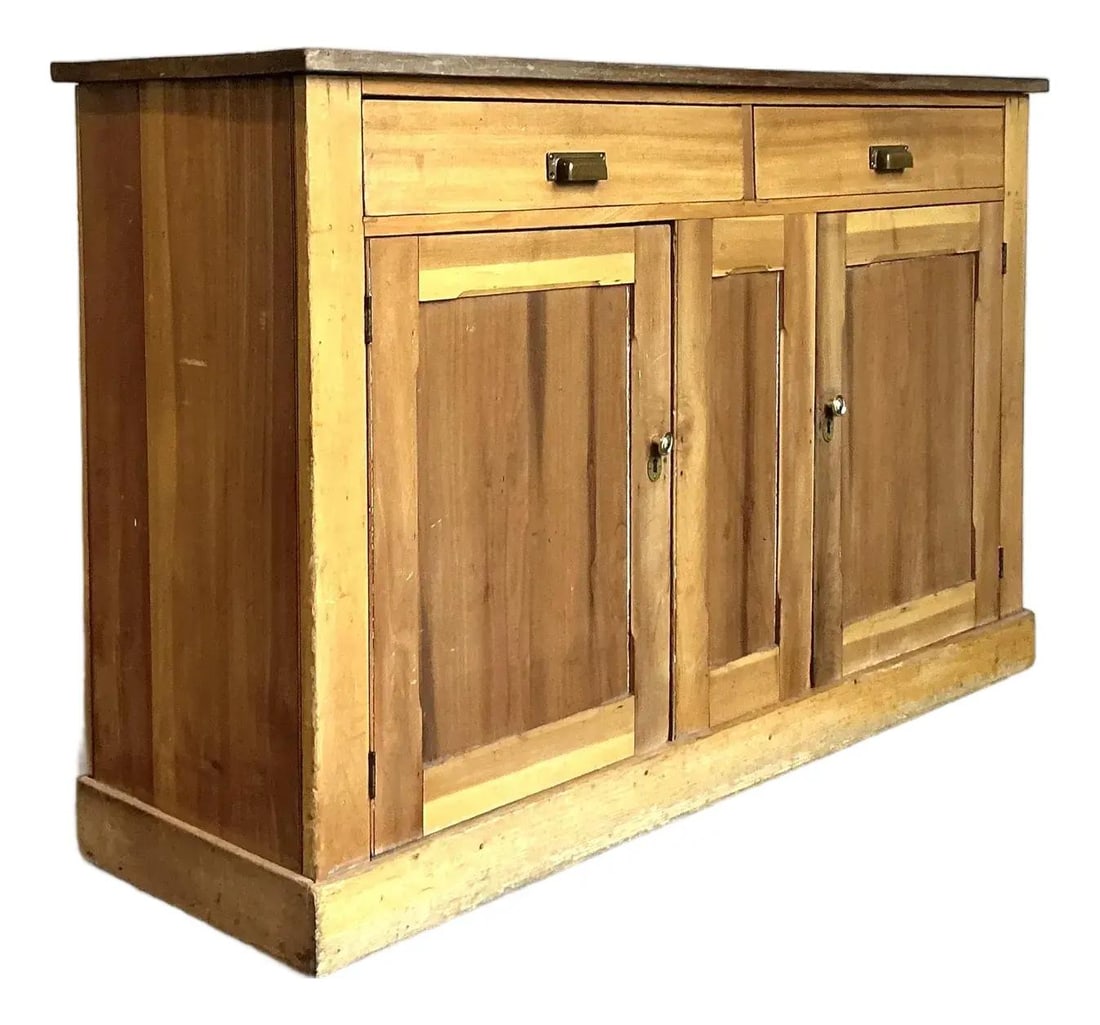 Early 20th Century Pine Cabinet With Boho Farmhouse Character 60" Wide: Early 20th Century Pine Cabinet With Boho Farmhouse Character 60" Wide This vintage Boho Chic pine sideboard is a rustic and functional piece from the early 20th century, crafted from natural pine wit
