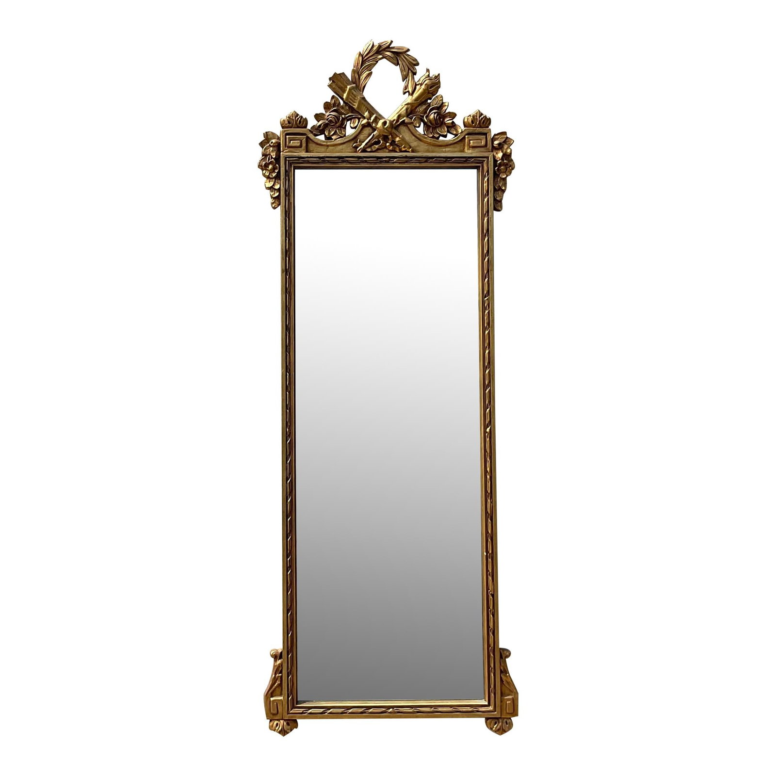 Vintage Regency Greek Key Gilt Mirror 72in Gold Statement Piece: Vintage Regency Greek Key Gilt Mirror 72in Gold Statement Piece Elevate your decor with this Vintage Regency monumental Greek Key gilt mirror, featuring a classic American Regency design that embodies