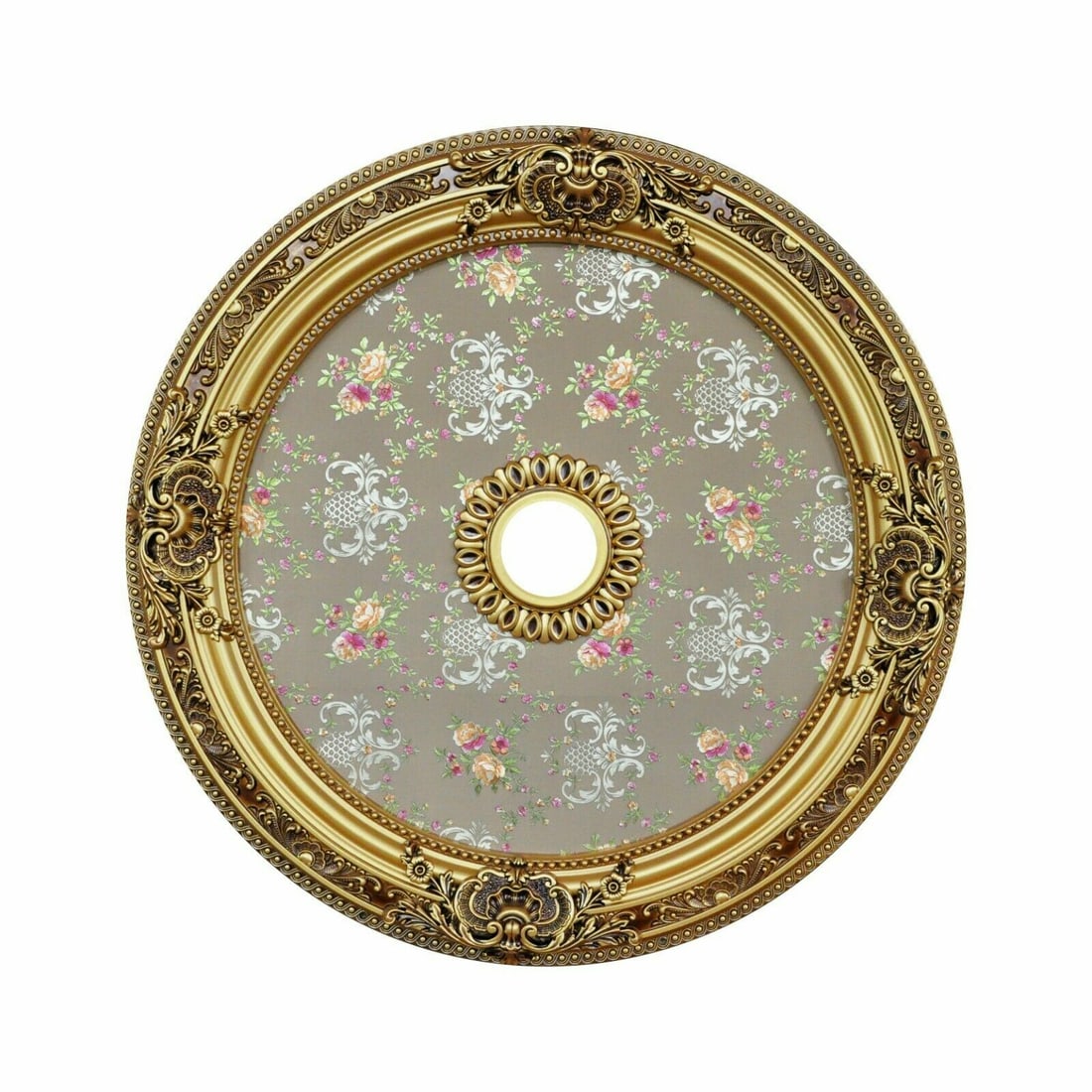 Artistry French Rose 36 Inch Ceiling Medallion Antique Gold: Artistry French Rose 36 Inch Ceiling Medallion Antique Gold This 36-inch round chandelier ceiling medallion features a French rose motif, offering an elegant accent for foyers, dining rooms, bedrooms,