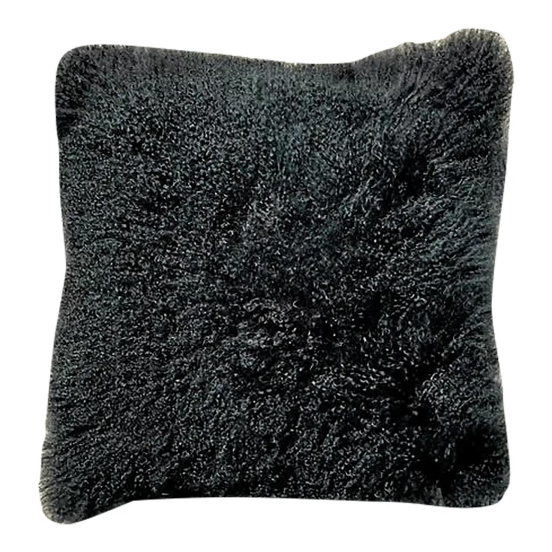 Vintage Boho Black Mongolian Curly Lamb Throw Pillow 24x24 (1 of 8)