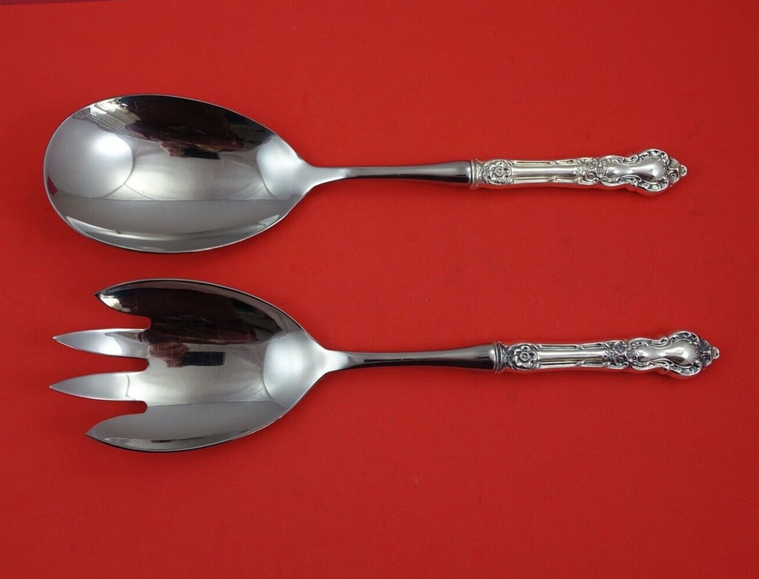 Wallace Meadow Rose Sterling Silver Salad Serving Set 11 Inch (1 of 2)