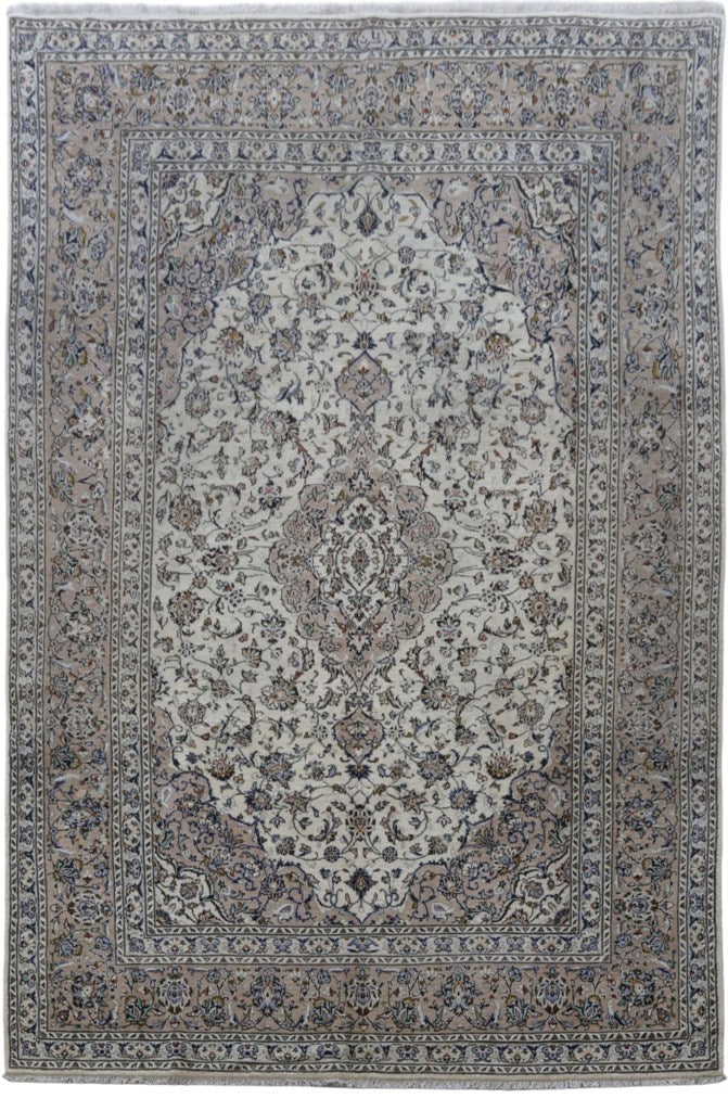 Ivory Persian Kashan Rug 7'11 x 11'10 Handcrafted Signed Silk-Like Pile (1 of 6)