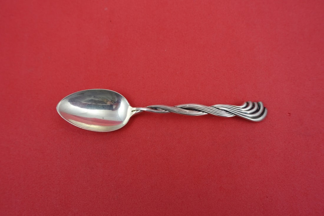 Sterling Silver Demitasse Spoon by Shiebler with Twisted Wave Handle 4.25 Inch (1 of 2)