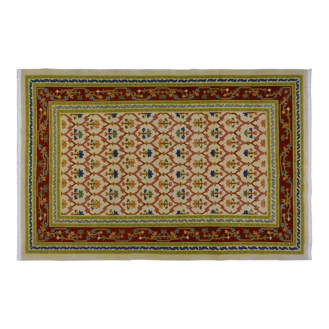 Hand-Knotted Wool Spanish Savonnerie Rug in Tan 6'10 x 10'6: Hand-Knotted Wool Spanish Savonnerie Rug in Tan 6'10 x 10'6 This vintage Spanish Savonnerie rug is hand-knotted from wool using traditional techniques, offering a blend of timeless craftsmanship and m