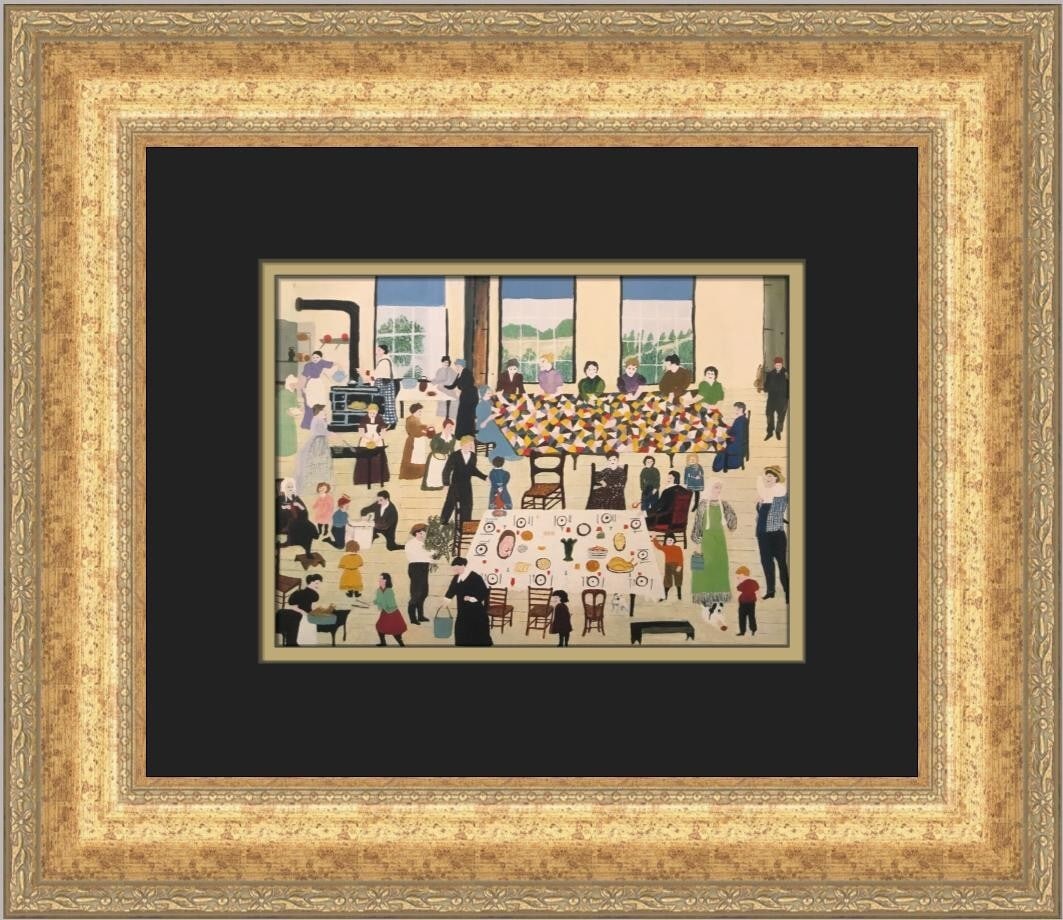 Grandma Moses The Quilting Bee Custom Framed Print Americana Art (1 of 2)