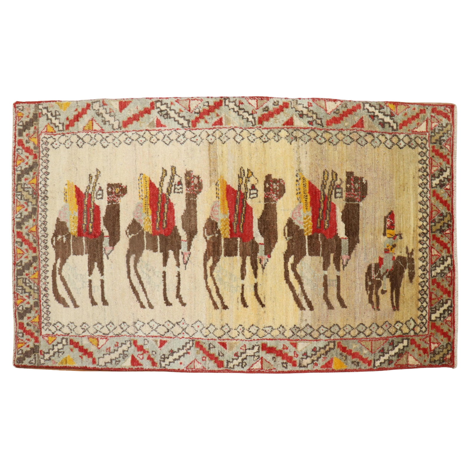 Mid-20th Century Turkish Anatolian Folk Art Rug with Donkey Design: Mid-20th Century Turkish Anatolian Folk Art Rug with Donkey Design This exquisite mid-20th century Turkish Anatolian rug features a charming pictorial design of a donkey, showcasing the rich tradition