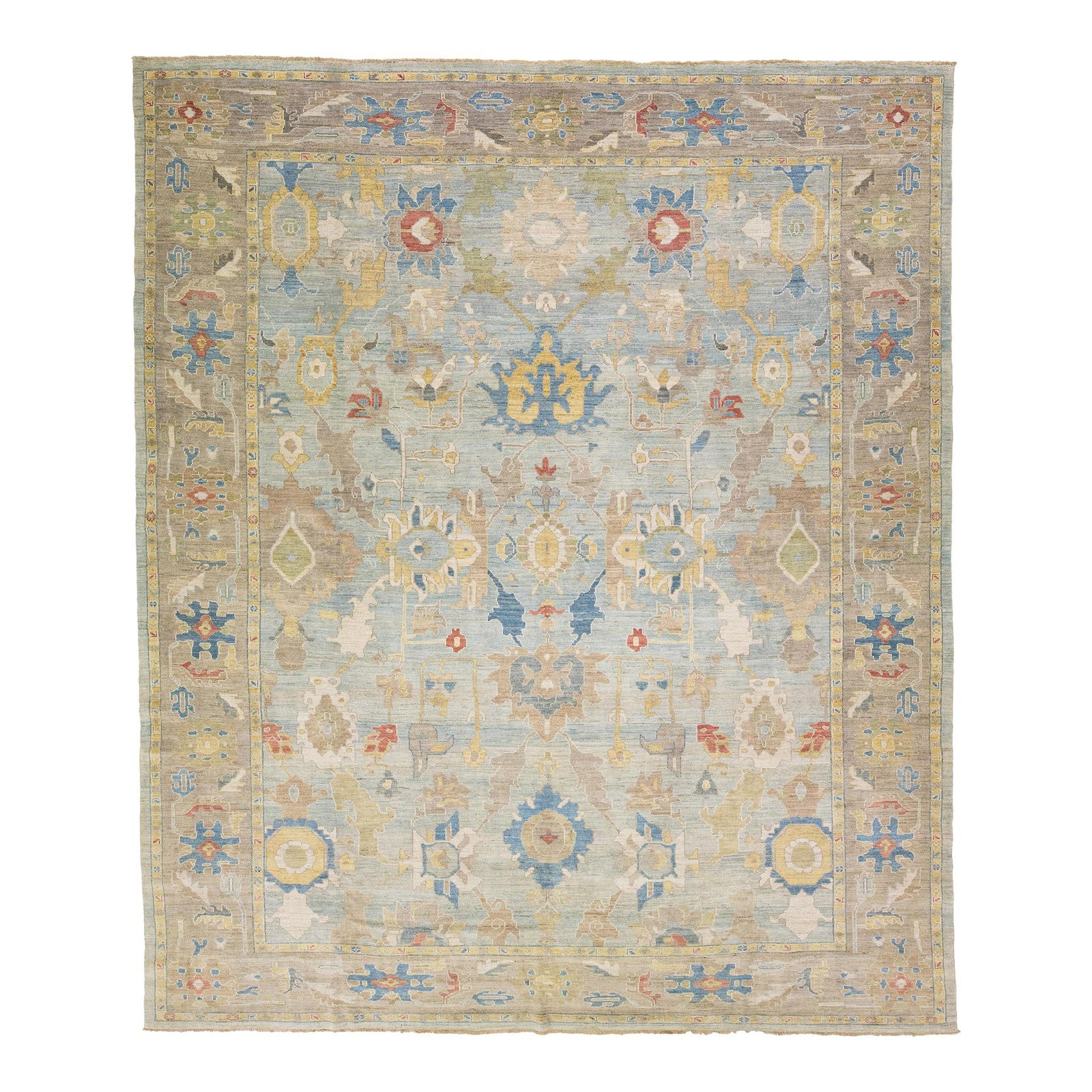 Blue Floral Motif Handmade Wool Sultanabad Rug 13 x 15'5: Blue Floral Motif Handmade Wool Sultanabad Rug 13 x 15'5 Enhance your space with this exquisite blue contemporary Sultanabad hand-knotted wool rug. Featuring a stunning all-over classic floral motif, 