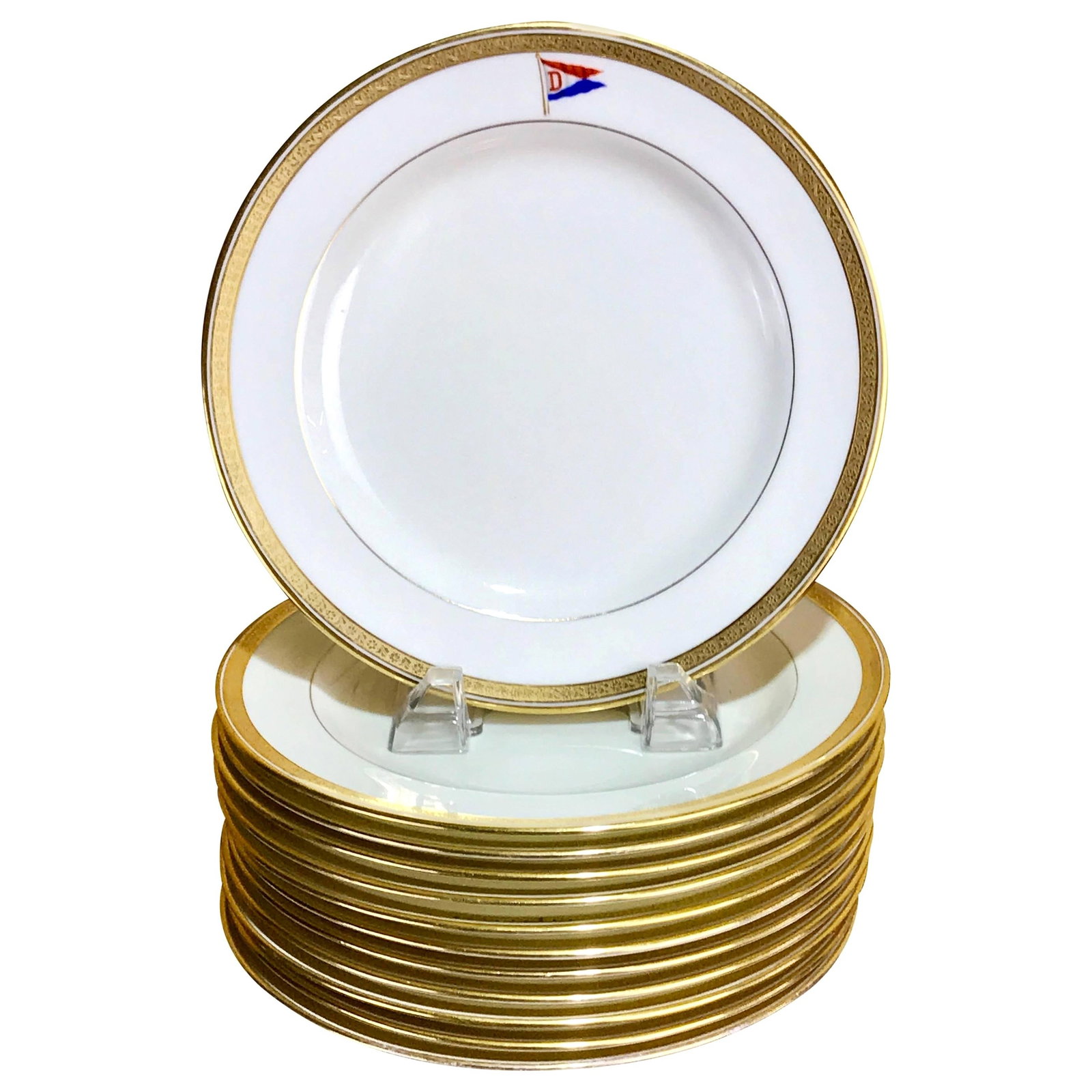 Set of 12 Cauldon Belle Epoque Dessert Plates with Gold Encrusted Rim (1 of 8)