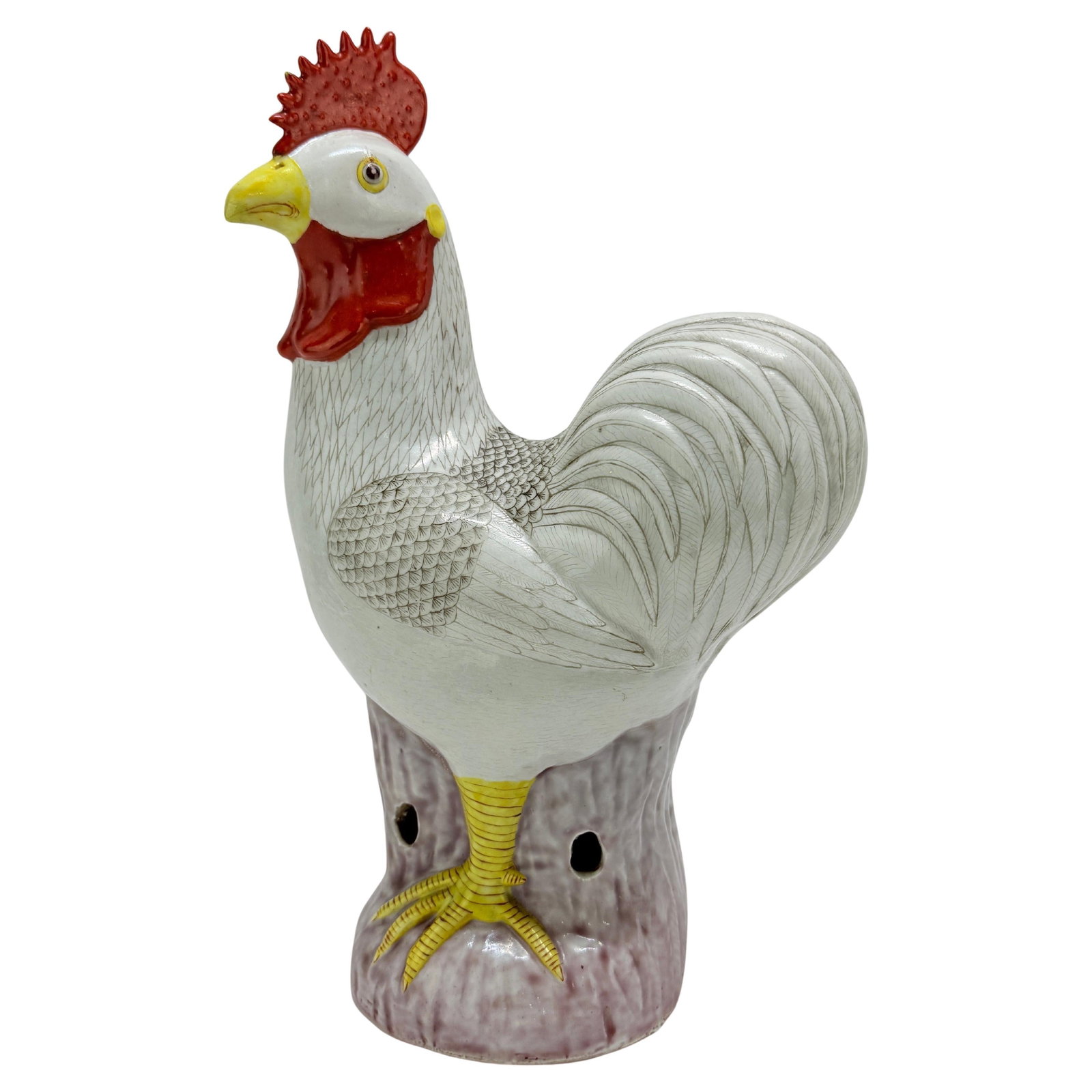 19th Century Chinese Export Porcelain Rooster Incense Holder: 19th Century Chinese Export Porcelain Rooster Incense Holder This exquisite late 19th-century Chinese Export porcelain figure depicts a rooster, showcasing the artistry of the late Qing Dynasty or ear