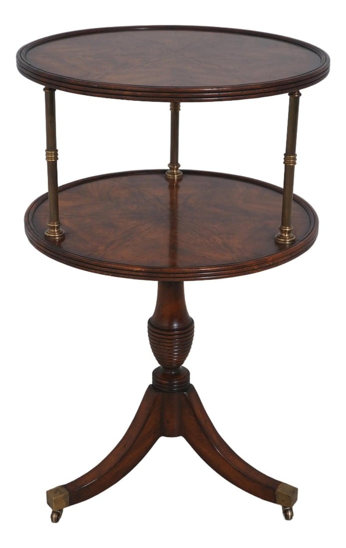 Two-Tier Mahogany Dumbwaiter Table from Althorp Collection with Brass Accents: Two-Tier Mahogany Dumbwaiter Table from Althorp Collection with Brass Accents This Regency style two-tier dumbwaiter table from the Althorp Collection features high quality mahogany construction with 