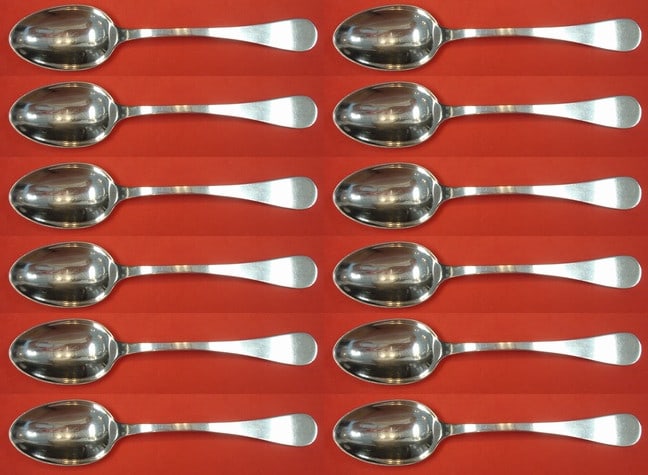 Tiffany & Co King William Sterling Silver Soup Spoon Set 12 pc 7 1/4": Tiffany & Co King William Sterling Silver Soup Spoon Set 12 pc 7 1/4" This exquisite set of 12 place soup spoons features the timeless King William pattern by Tiffany & Co., crafted from high-quality 