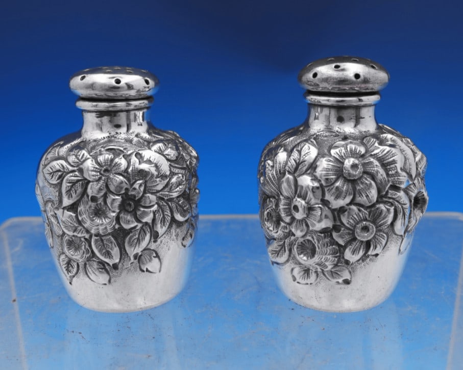 Shiebler Flora Sterling Silver Salt Pepper Shaker Pair 2pc (1 of 4)