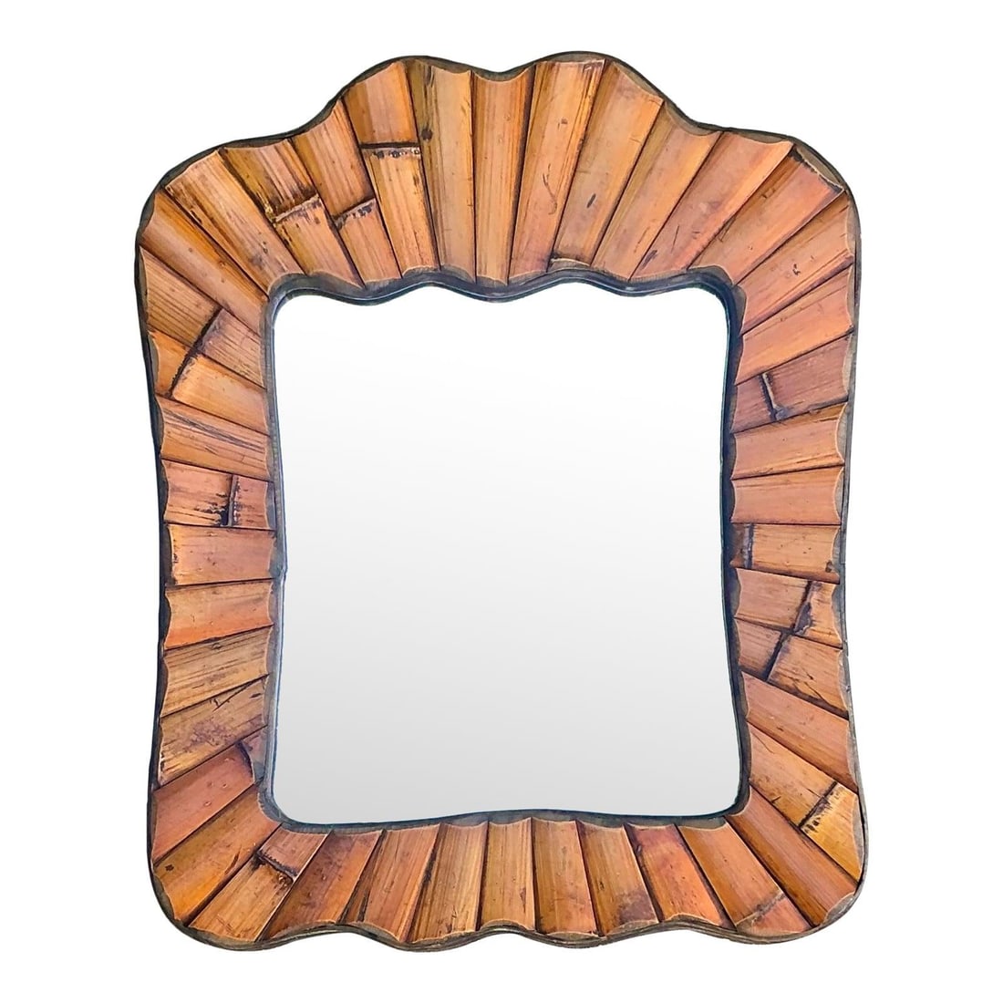 1970s Split Bamboo Framed Mirror With Scalloped Boho Design (1 of 5)