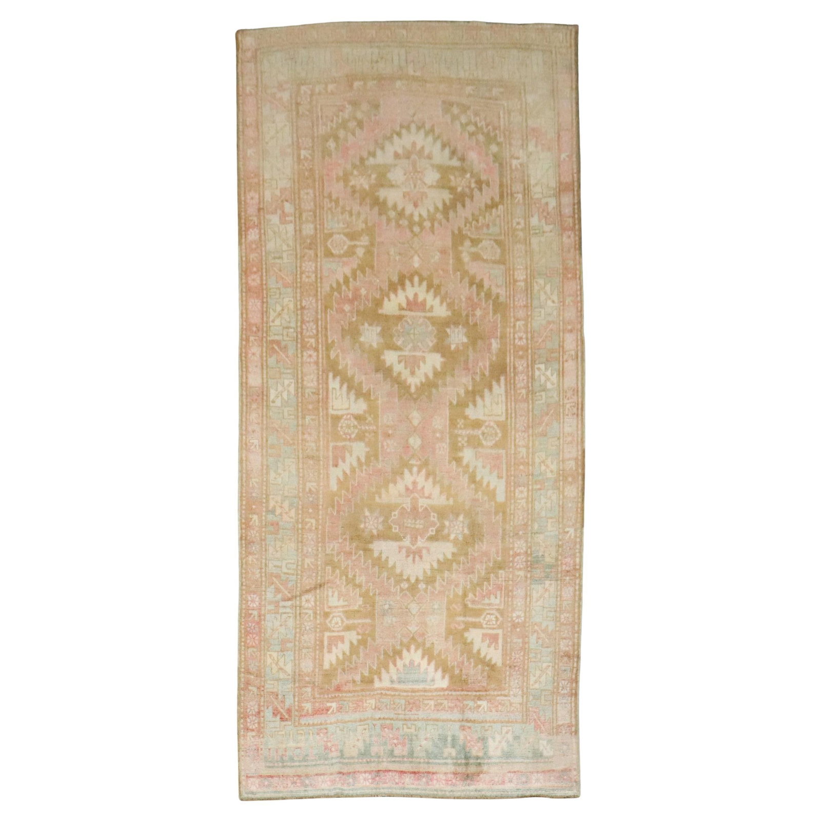 Bessarabian Angora Wool Karabagh Runner in Pink and Green 4'10" x 10'10" (1 of 10)