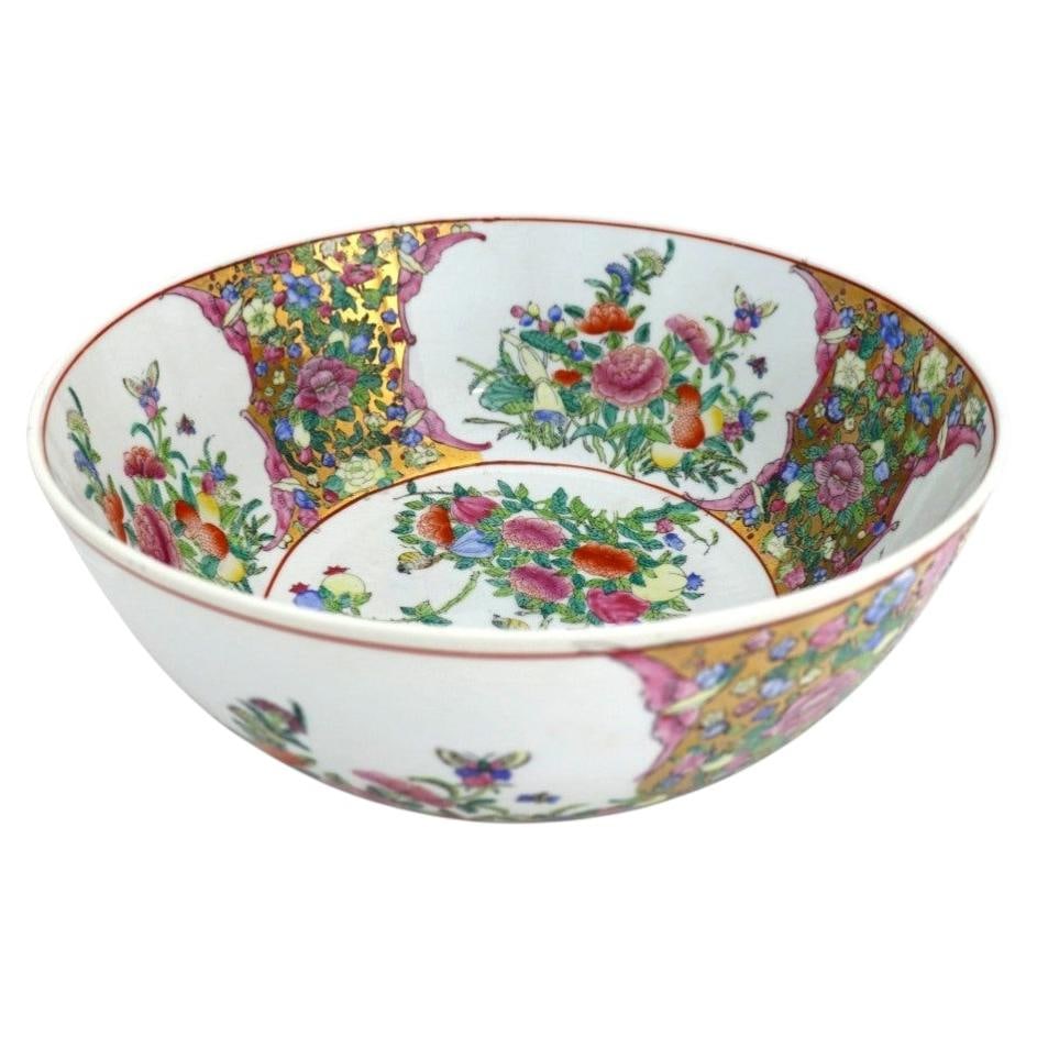 Chinese Rose Medallion Porcelain Punch Bowl with Floral Butterfly Decor c1930: Chinese Rose Medallion Porcelain Punch Bowl with Floral Butterfly Decor c1930 An antique Chinese Rose Medallion porcelain punch bowl dating to circa 1930. It features the classic Rose Medallion patter