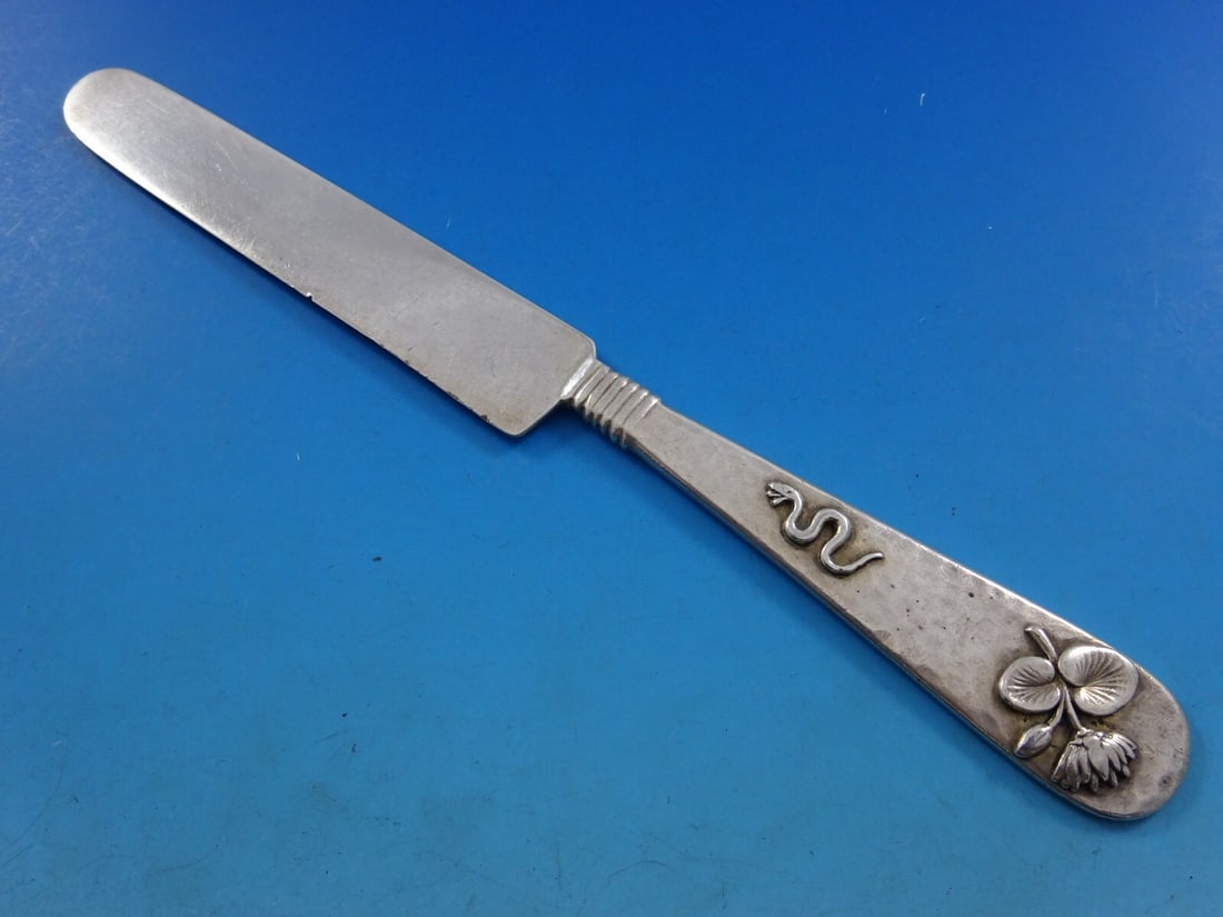 Shiebler Sterling Silver Tea Knife 8" Hammered Applied Lily Pad Snake (1 of 8)