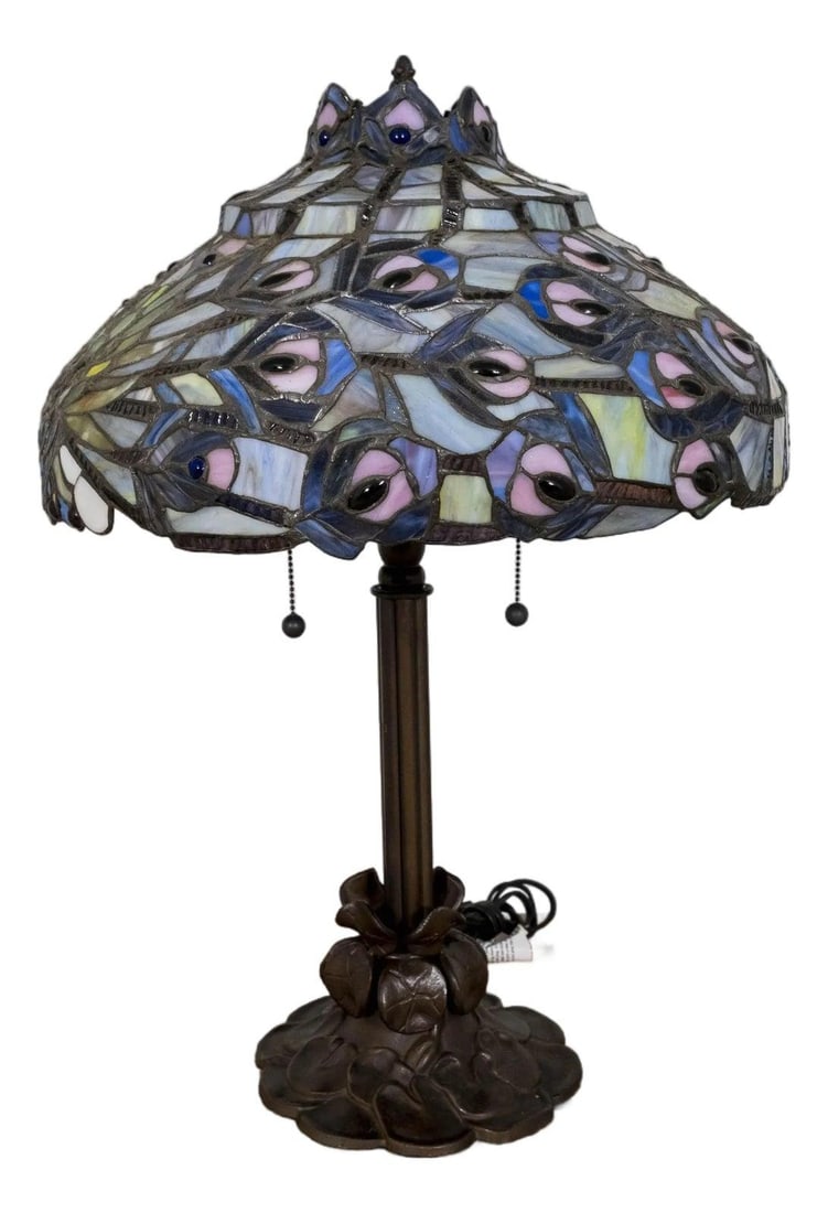 Vintage Tiffany Style Leaded Glass Lamp 40 Years Old Multi Color Shade (1 of 10)