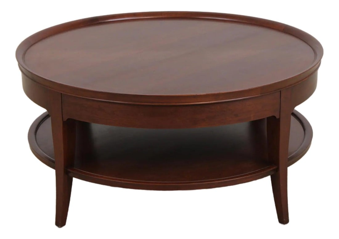 Round Cherry Wood 2 Tier Stickley Coffee Table (1 of 10)