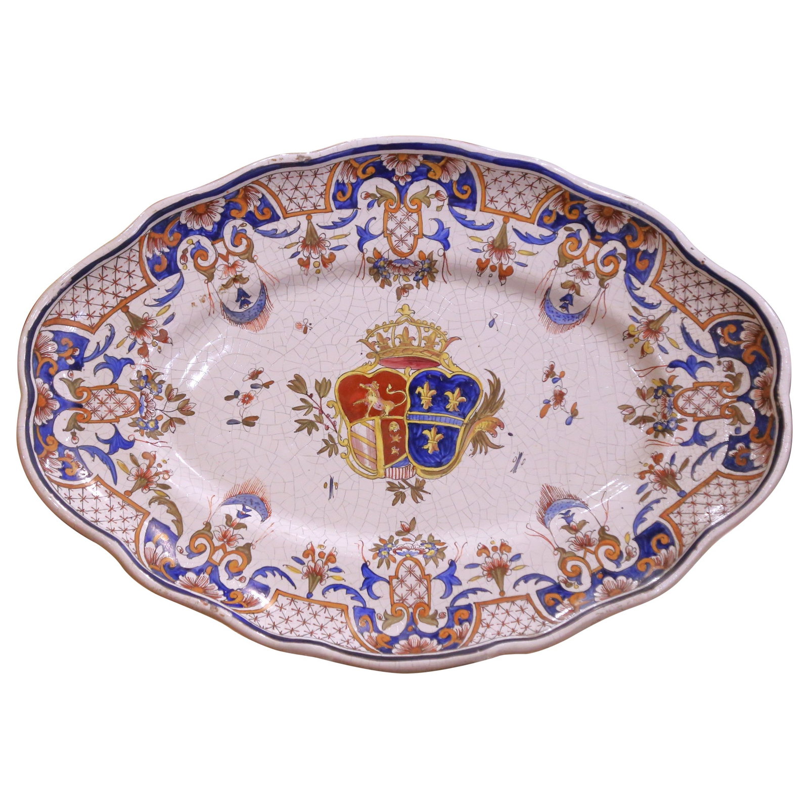 French Rouen Style Armorial Faience Platter circa 1850 (1 of 10)