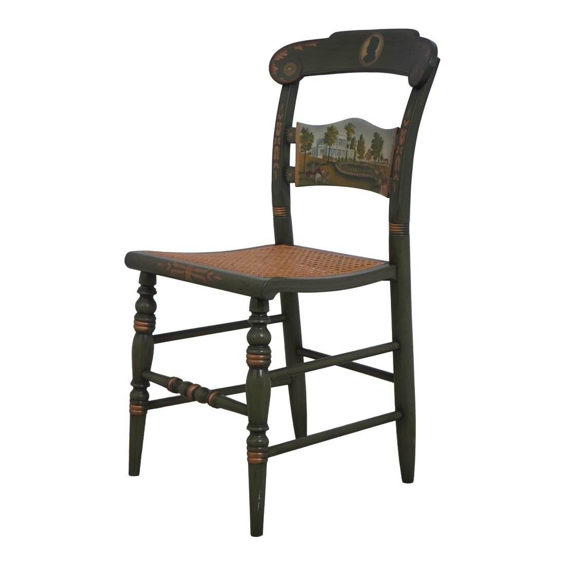Andrew Jackson Bicentennial Hitchcock cane seat side chair: Andrew Jackson Bicentennial Hitchcock cane seat side chair This Hitchcock Andrew Jackson Bicentennial Edition side chair features high-quality construction with a stretcher base frame and a woven cane