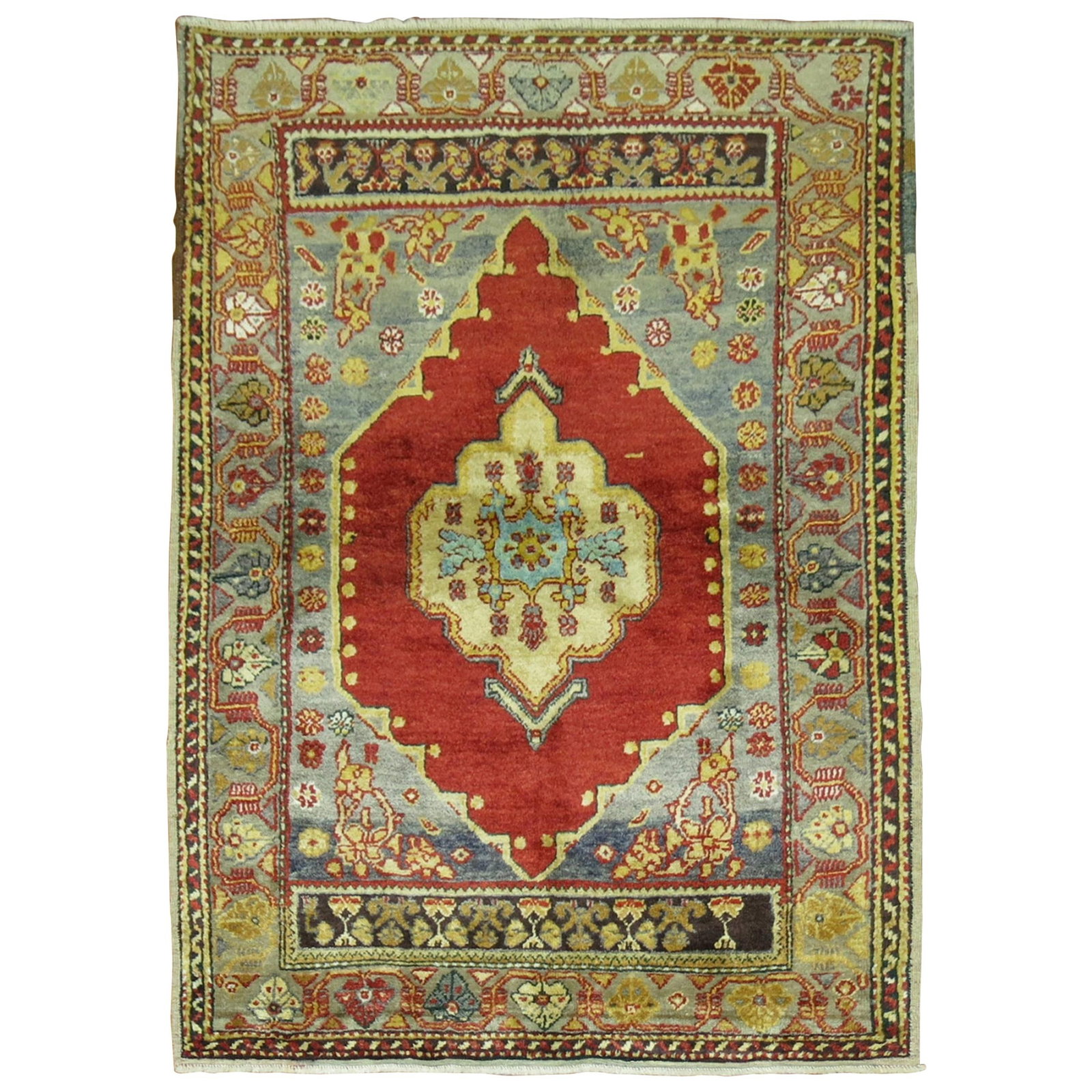 Antique Turkish Oushak Scatter Rug 42 x 58 in Wool Hand Woven: Antique Turkish Oushak Scatter Rug 42 x 58 in Wool Hand Woven This is a mid-20th century Turkish Oushak scatter rug, hand-woven from wool. Featuring a Tabriz style design, the rug measures 42 inches i