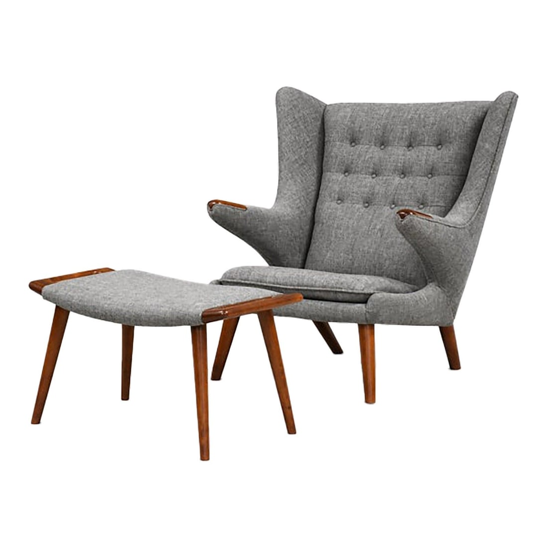 Wegner Papa Bear Chair With Ottoman Teak Grey (1 of 9)
