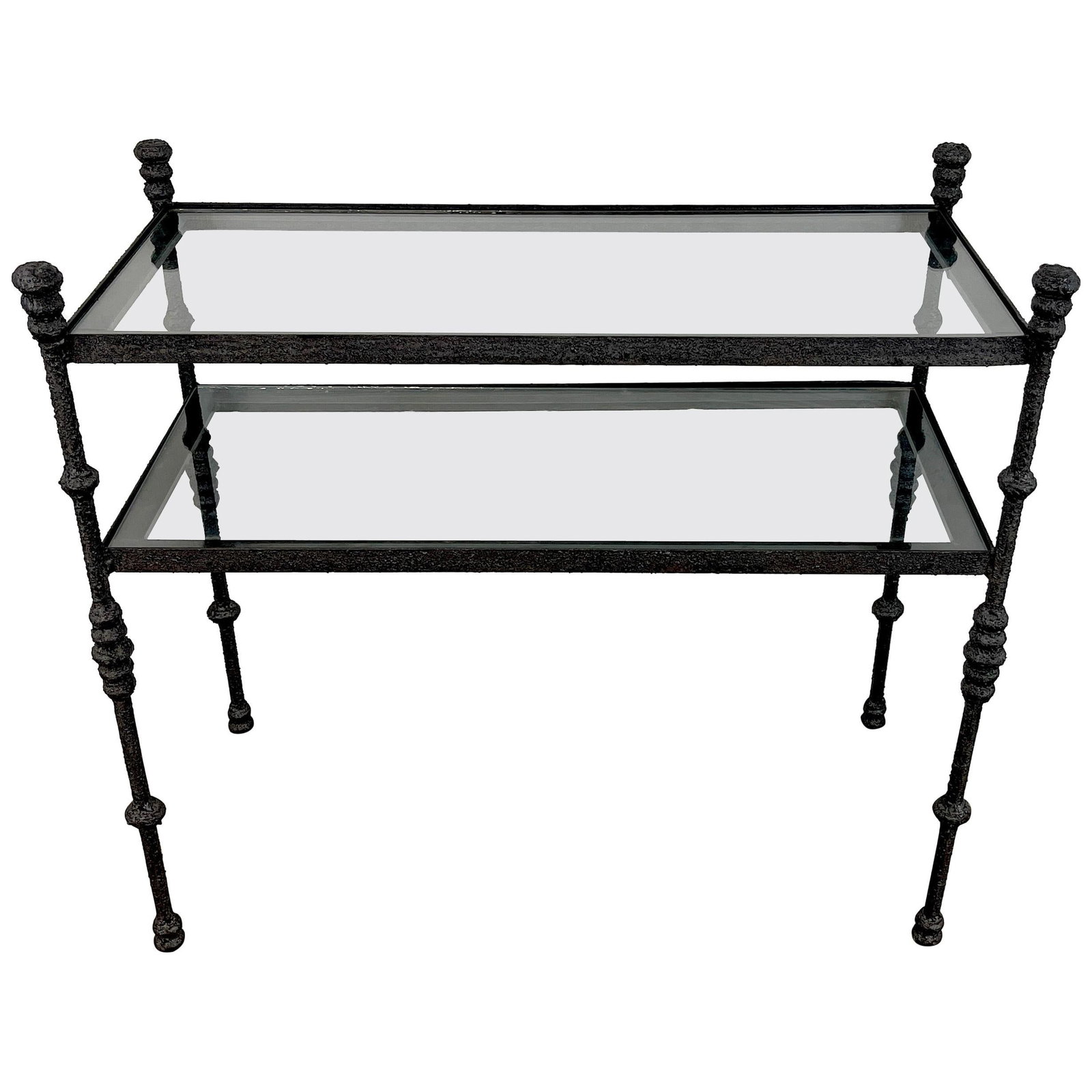 Giacometti Style Modern Bronzed Iron Two-Tier Console Table with Glass Shelves (1 of 7)