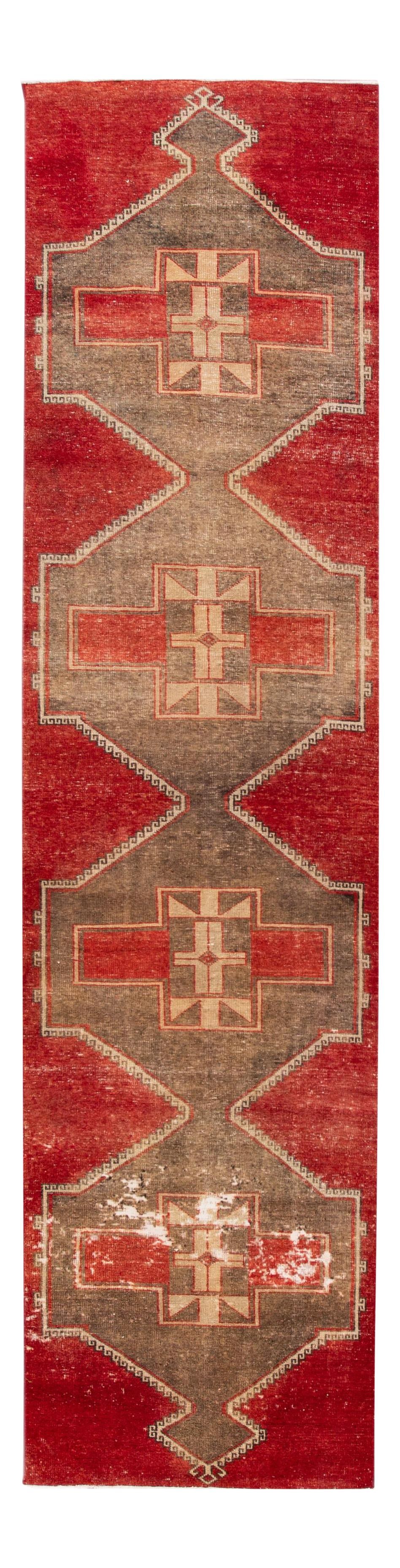Red Vintage Turkish Wool Runner with Geometric Design 3'2 x 12'10: Red Vintage Turkish Wool Runner with Geometric Design 3'2 x 12'10 Enhance your space with this exquisite vintage Turkish wool runner. Hand-knotted, this stunning rug features a vibrant red field adorn