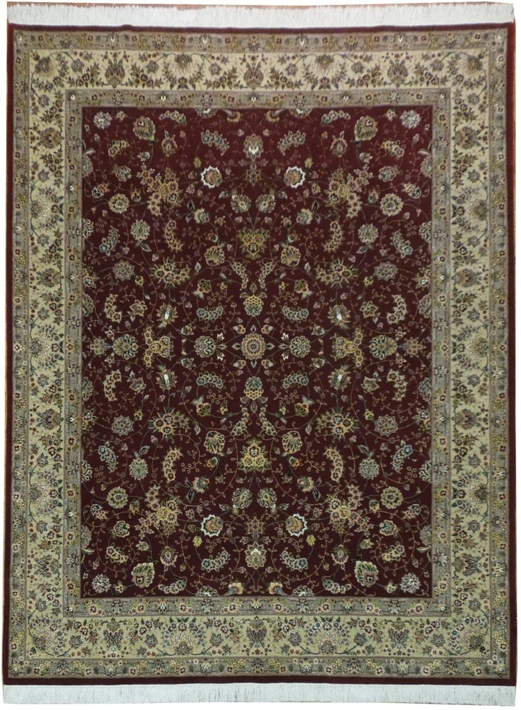 7.8 x 9.9 Hand-Knotted Wool and Silk Quality Rug: 7.8 x 9.9 Hand-Knotted Wool and Silk Quality Rug Free continental US Shipping A refined 7.8 x 9.9 hand-knotted rug crafted from wool and silk, featuring intricate patterns and a sophisticated palette.