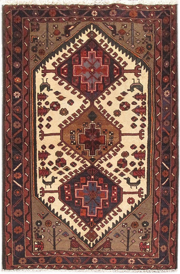Hand-Knotted Persian Hamadan Rug 3.5 x 4.9 ft Tribal Wool Iran: Hand-Knotted Persian Hamadan Rug 3.5 x 4.9 ft Tribal Wool Iran Free continental US Shipping This 3.5 x 4.9 hand-knotted Persian Hamadan rug from Iran showcases authentic tribal craftsmanship. Woven fr