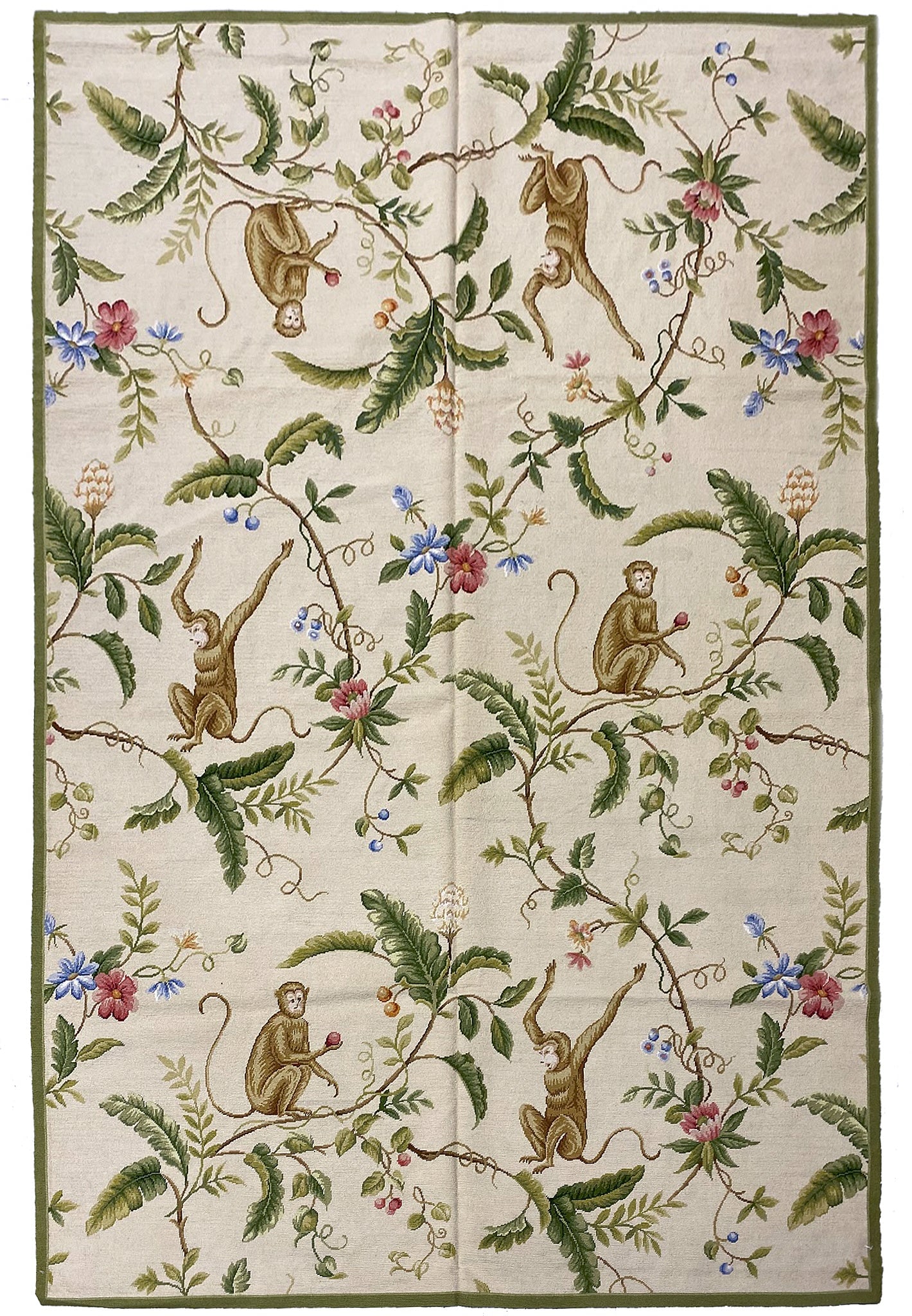 Handmade 6 x 9 Monkey Pattern Needlepoint Tapestry Rug Decorative Flat Weave (1 of 10)
