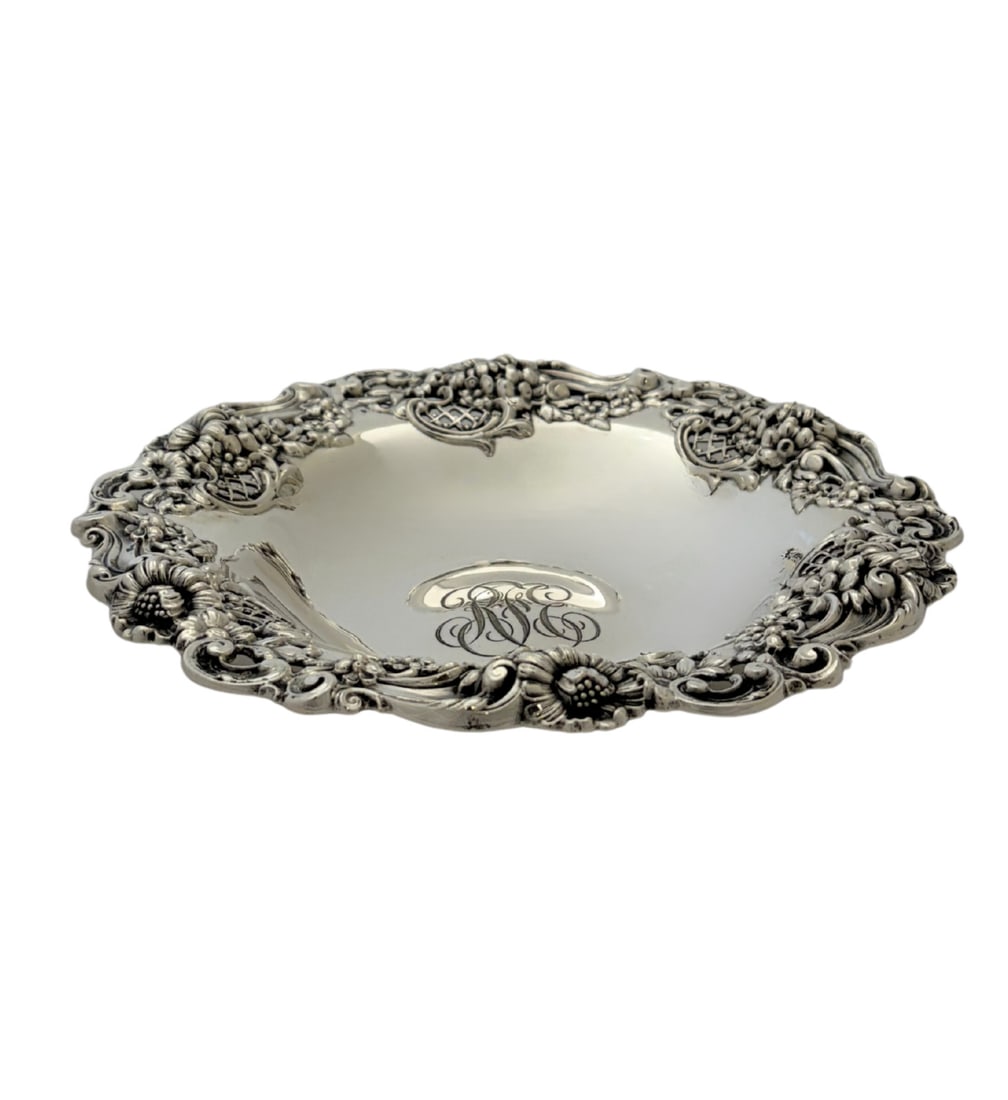Black Starr Frost sterling silver floral lace dish with monogram: Black Starr Frost sterling silver floral lace dish with monogram This antique dish by Black, Starr & Frost is crafted from .925 sterling silver and features intricate handmade floral lace designs. The
