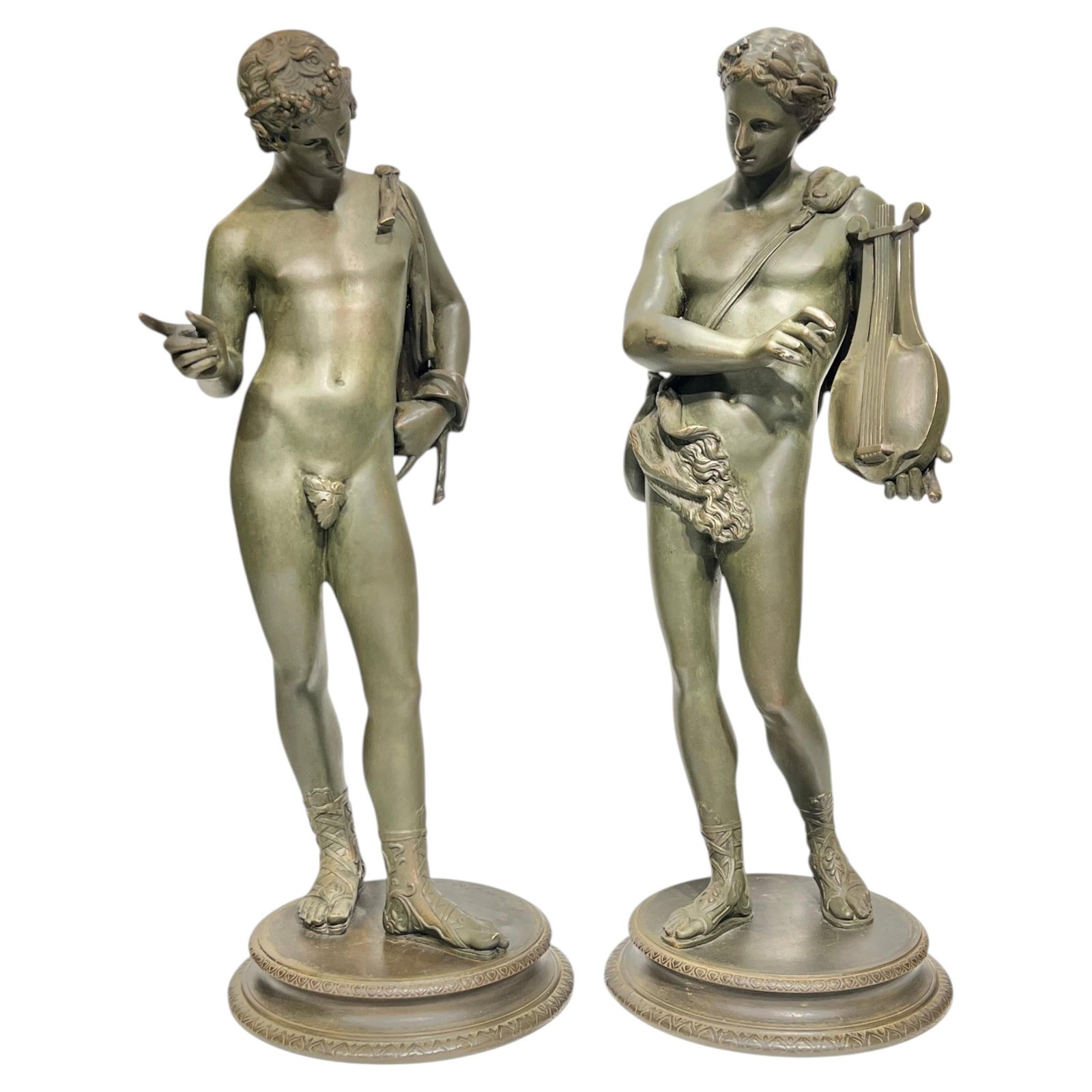 Antique Grand Tour bronze sculptures Apollo and Narcissus set of 2: Antique Grand Tour bronze sculptures Apollo and Narcissus set of 2 A pair of antique Grand Tour bronze sculptures depicting Apollo and Narcissus, made in France and dating to the late 19th century, ci