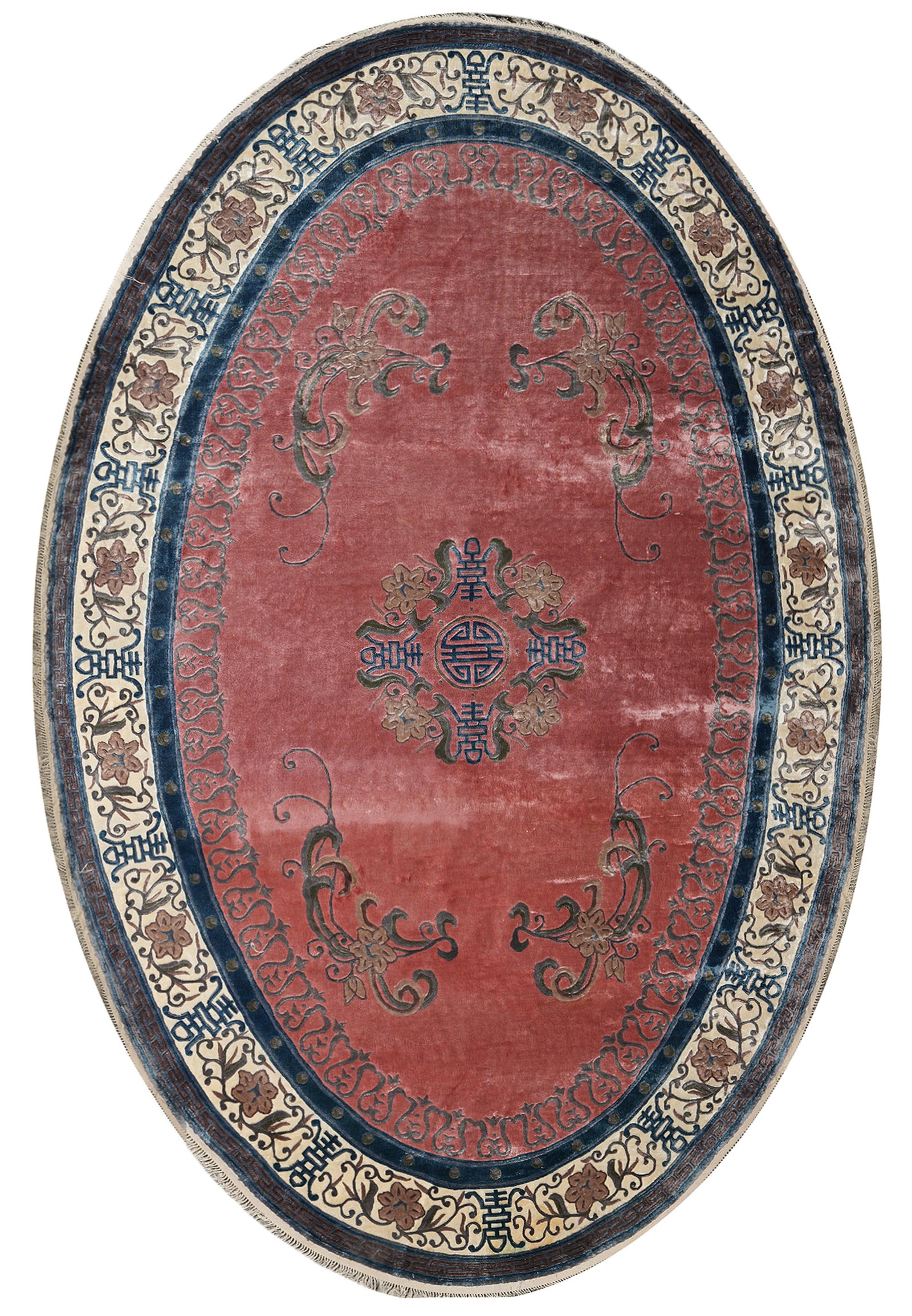 6 x 9 Oval Art Deco Hand-Knotted Wool Jaipur Area Rug: 6 x 9 Oval Art Deco Hand-Knotted Wool Jaipur Area Rug Free continental US Shipping This 6 x 9 oval area rug features an Art Deco pattern and a handmade, hand-knotted construction. It is made from wool