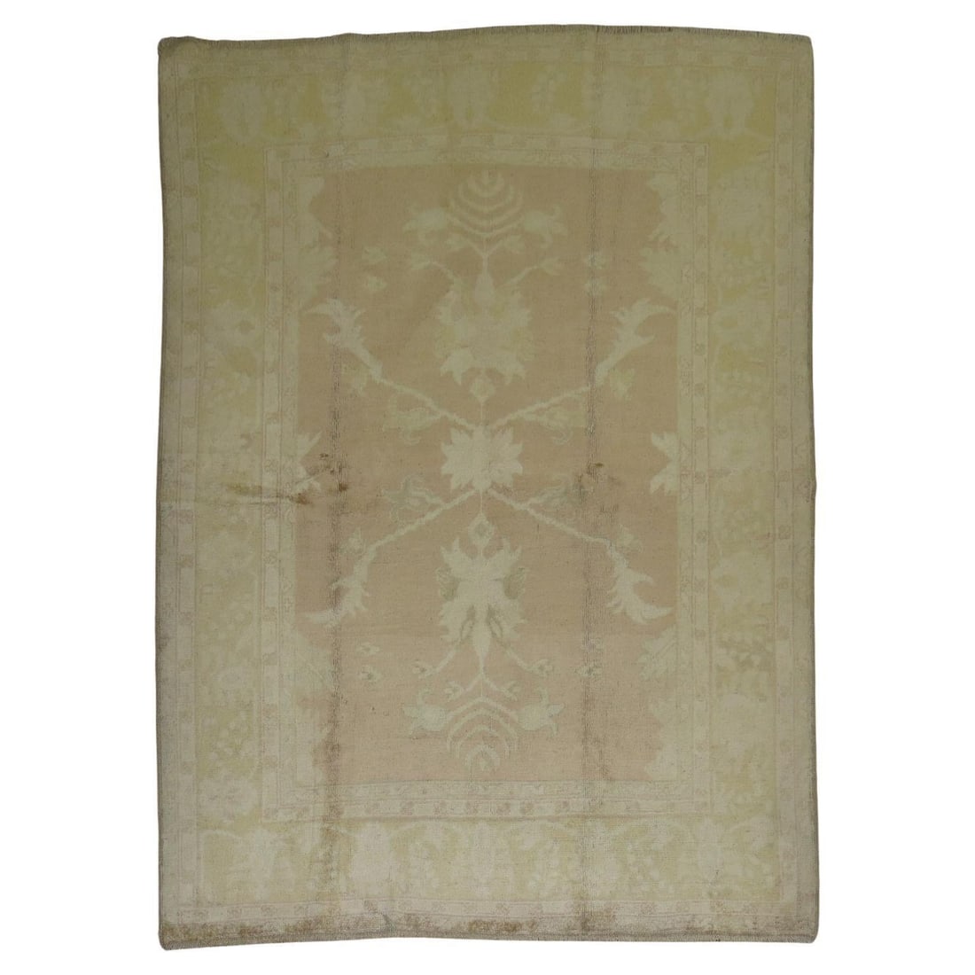 Zabihi Collection Vintage Turkish Oushak Square Wool Rug 5'9 x 7'1: Zabihi Collection Vintage Turkish Oushak Square Wool Rug 5'9 x 7'1 Enhance your space with this exquisite Turkish Oushak vintage-inspired square rug, featuring a harmonious blend of muted brown and ye