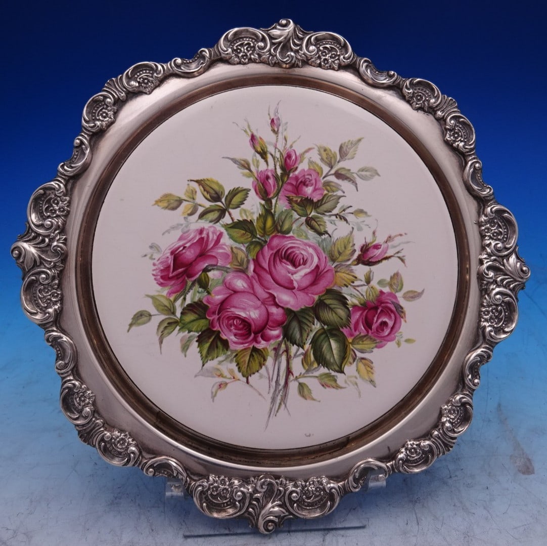 Wallace Baroque Silverplate Trivet Pink Roses 8 1/2 (1 of 6)