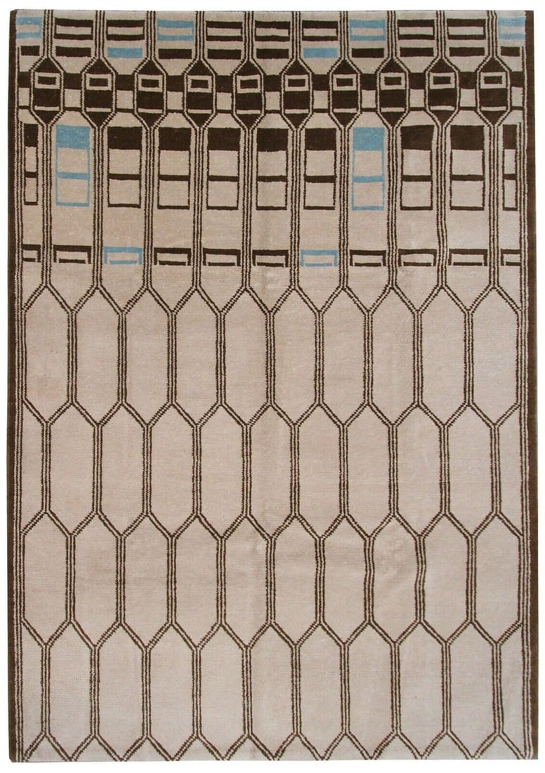 Hand Knotted Wool Moroccan Geometric Area Rug 6 x 9 ft: Hand Knotted Wool Moroccan Geometric Area Rug 6 x 9 ft This vintage handmade area rug features a striking geometric Moroccan-style design in a beige color palette. Expertly hand-knotted using 100% woo