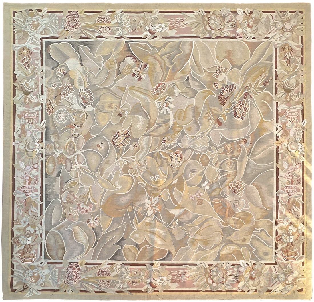 French Aubusson Wool Tapestry Rug 256x285cm Art Nouveau Signed (1 of 11)
