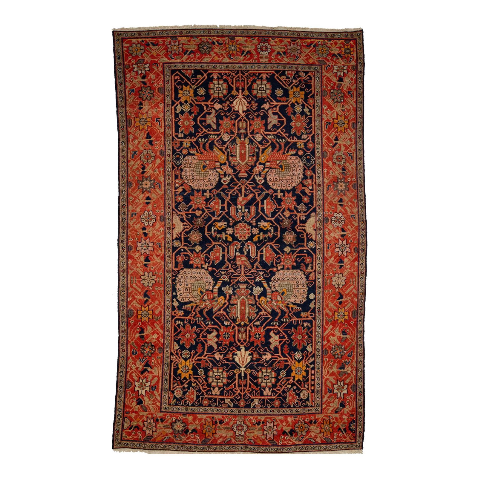 Handmade Antique Malayer Persian Wool Rug Dark Blue Floral 4'3 x 7'3: Handmade Antique Malayer Persian Wool Rug Dark Blue Floral 4'3 x 7'3 This exquisite handmade Persian Malayer rug hails from the 20th century, showcasing a stunning dark blue field adorned with vibrant