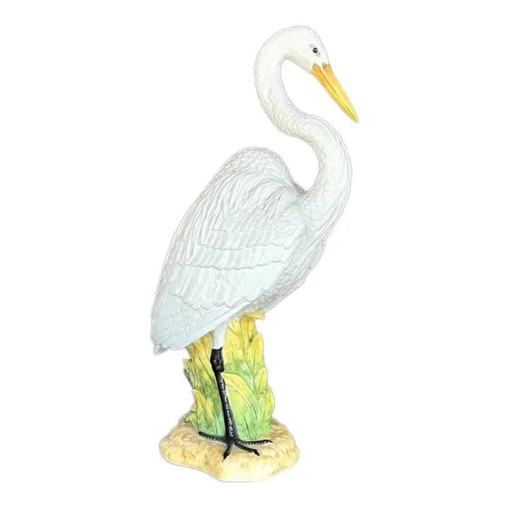 Vintage Ceramic Snowy Egret Sculpture 26.5in Coastal Decor: Vintage Ceramic Snowy Egret Sculpture 26.5in Coastal Decor Capture the serene beauty of coastal wildlife with this stunning vintage glazed ceramic Snowy Egret sculpture. This masterfully crafted piece