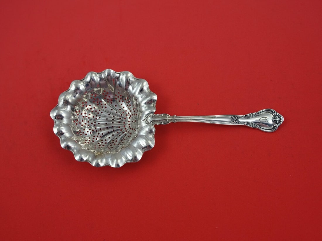 Gorham Chantilly Sterling Silver Tea Strainer 7 Inch Monogrammed: Gorham Chantilly Sterling Silver Tea Strainer 7 Inch Monogrammed This exquisite tea strainer from the renowned Chantilly pattern by Gorham showcases timeless elegance and craftsmanship. Made from high