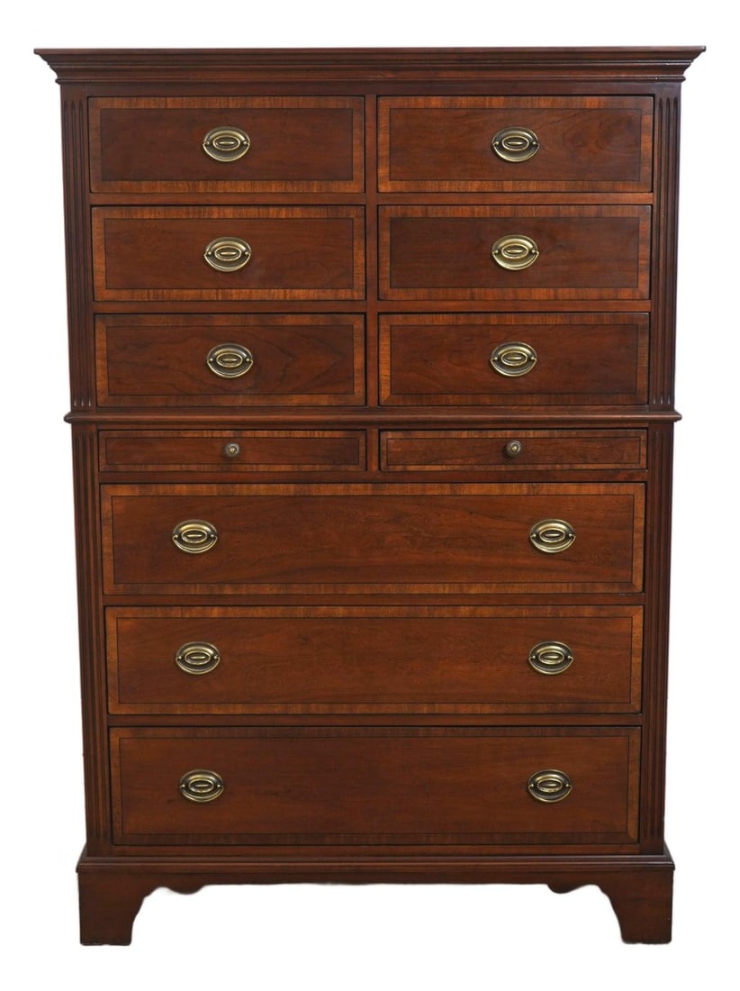 Lexington Palmer Home 11 Drawer Cherry Chest 44w x 20.5d x 63.5h: Lexington Palmer Home 11 Drawer Cherry Chest 44w x 20.5d x 63.5h A Lexington Palmer Home cherry tall chest with a Federal style design and cherry mahogany finish. It features 11 drawers, including 2 f