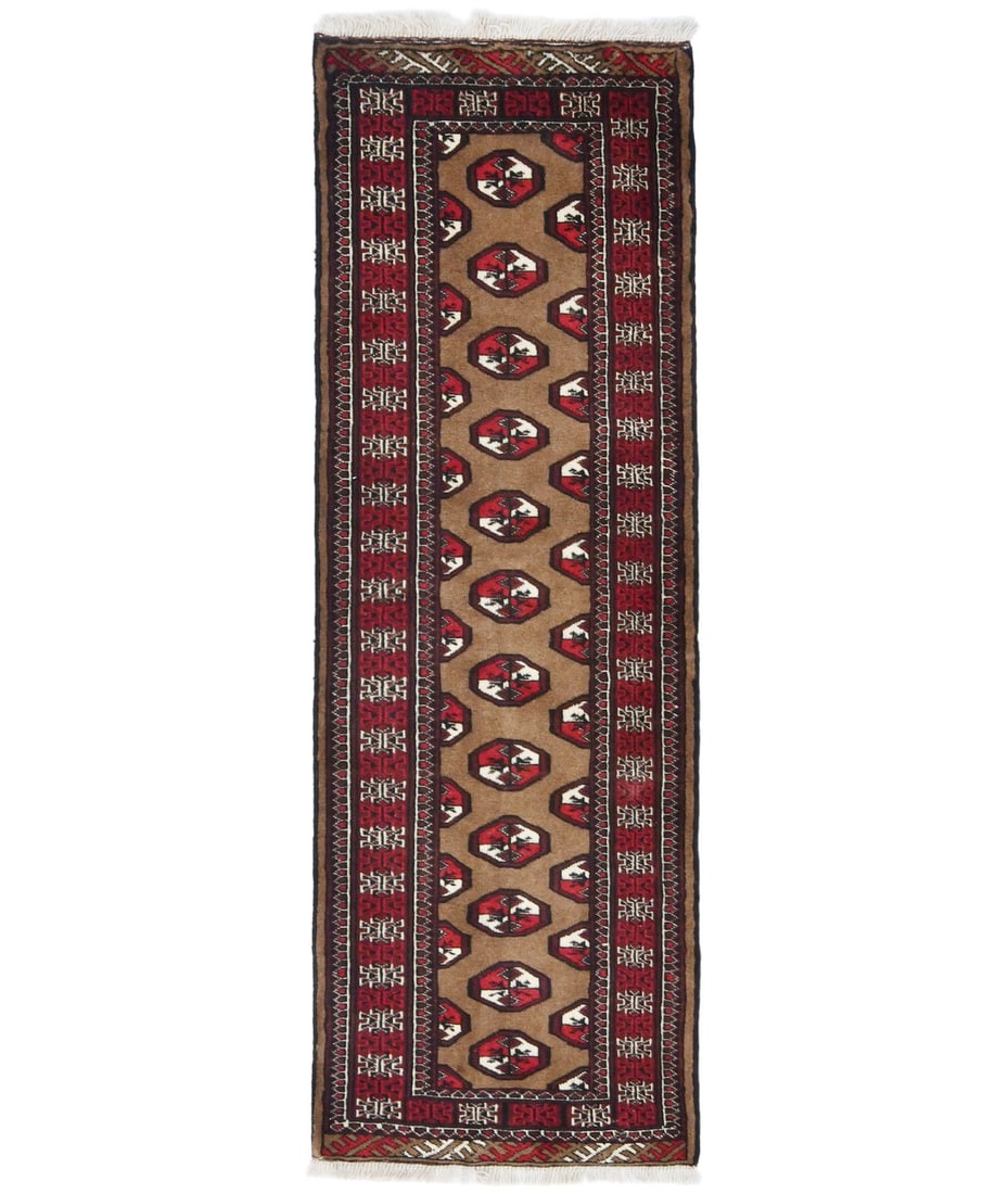 Hand-Knotted 2'1 x 6'1 Vintage Tribal Geometric Runner Rug: Hand-Knotted 2'1 x 6'1 Vintage Tribal Geometric Runner Rug Enhance your living space with this stunning 2'1" x 6'1" Farmhouse Boho Tribal Runner Rug, featuring a captivating geometric design. Hand-kno