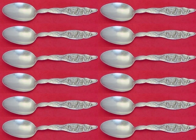 Whiting Lily of the Valley Sterling Silver 12-Piece Teaspoon Set: Whiting Lily of the Valley Sterling Silver 12-Piece Teaspoon Set This exquisite 12-piece teaspoon set features the elegant "Lily of the Valley" pattern by Whiting, crafted from high-quality sterling s