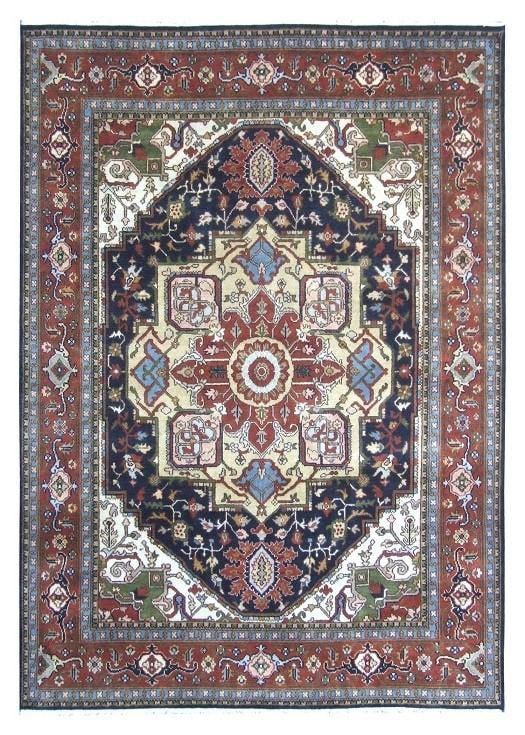 Handmade Serapi Rug 7'10 x 9'9 Dark Blue Geometric Design: Handmade Serapi Rug 7'10 x 9'9 Dark Blue Geometric Design Free continental US Shipping Elevate your home decor with this stunning handmade Serapi rug, featuring bold geometric patterns and vibrant col