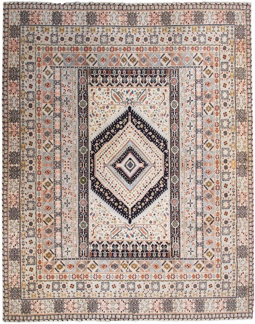 Hand Knotted Moroccan Geometric Wool Area Rug 12x15 Vintage: Hand Knotted Moroccan Geometric Wool Area Rug 12x15 Vintage This vintage Moroccan area rug features a unique geometric diamond trellis design, hand-knotted by skilled artisans in Morocco. Crafted from