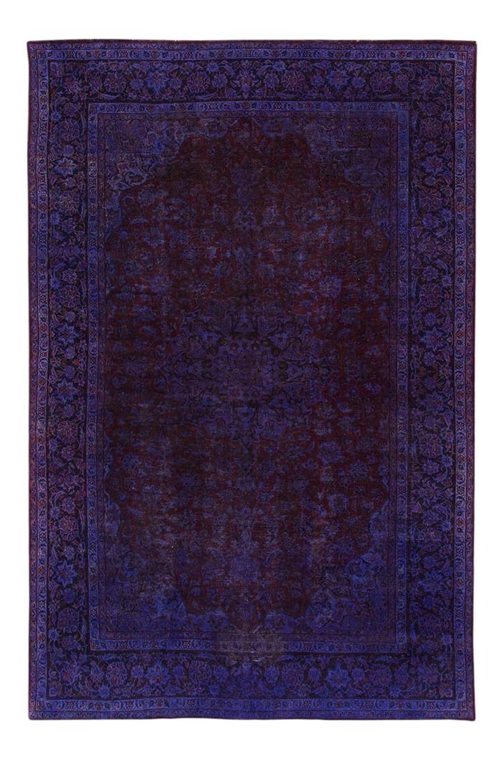 Vintage Purple Overdyed Handmade Wool Rug 9'2" x 13'7": Vintage Purple Overdyed Handmade Wool Rug 9'2" x 13'7" This stunning early 20th century vintage rug is a beautiful example of craftsmanship, featuring a hand-knotted design with a rich purple field an